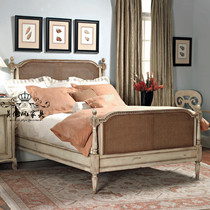 Export French furniture French solid wood carved rattan bed American Country Oak classic romantic wedding bed Princess bed