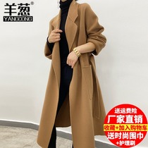 Anti-season double-sided cashmere coat womens long 2021 high-end camel woolen cloth large size autumn and winter young woolen coat