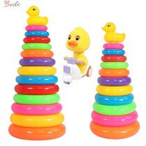 Rainbow Tower ring stacked music baby early education toys baby 1 year old Pile 2 children ring young children puzzle