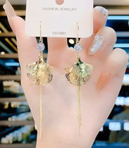 One Leaf Storm Rich Ear line Ginkgo Leaf Flow Suearrings Female Net Red 2021 New Temperament Superior Atmospheric Sector Ear Accessories