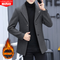 Wool woolen coat mens short thick autumn and winter coat mature and steady wool suit casual middle trench coat