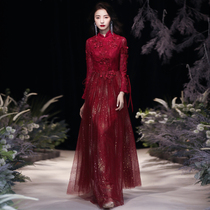 Chinese toast bridal wine long sleeve autumn winter wedding dress cheongsam back door 2021 new wedding dress