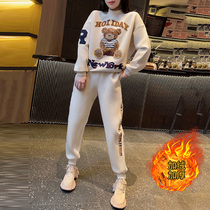 European station leisure fashion plus velvet sportswear set 2021 Autumn New Net red high-end two-piece female