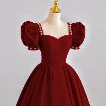 Wedding Toast Bride 2022 New Summer Wine Red Little Guy Engagement Gown Dress Back Door Advanced Sensation Woman