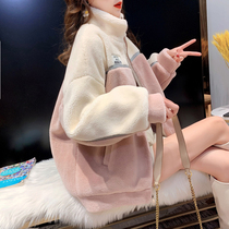 Korean version of loose standing collar sweater female 2021 New Lamb hair tide ins design feel plus velvet thick autumn winter coat