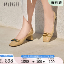 Real Beauty Poetry 2022 Spring new retro port Wind elegant square head coarse heel Shallow Women Single Shoes 33019AQ2