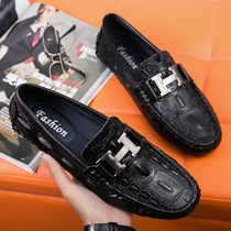  2021 autumn Doudou shoes mens shoes cowhide lazy shoes retro British style business casual shoes H buckle leather shoes