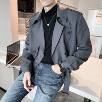 Double-breasted autumn windbreaker mens short fashion casual tunic workwear jacket design sense English jacket top