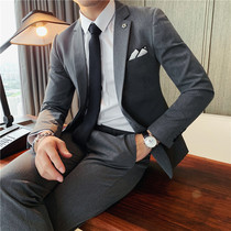 Casual suit suit mens autumn ruffian handsome British style professional formal large size high-end texture solid color slim suit
