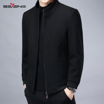 Qiu brand mens autumn and winter New jacket mens business leisure solid color stand collar short wool woolen coat thick model