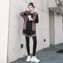 Large size yoga sports suit female 200kg fat m loose spring and autumn long sleeve five pieces gym running clothes tide