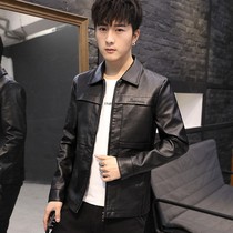 Spring autumn and winter leather mens lapel jacket Korean style trend 2023 new solid color simulation leather jacket top clothes