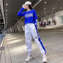 Fat mm size suit women's spring and autumn 2021 foreign fashion leisure sports vests slim two-piece suit