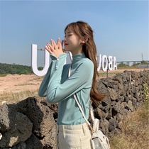 White base shirt female 2021 New Korean slim high collar inner top design sense of foreign style T-shirt Wild