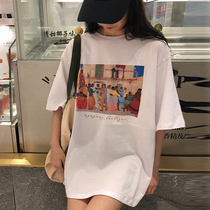 Large size short-sleeved T-shirt womens 2021 summer loose Korean version net red Hong Kong style half-sleeve medium-length t-shirt ins tide