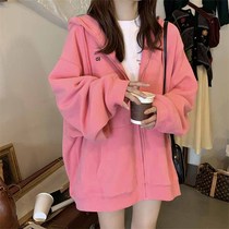 Autumn and winter 2020 new mid-length zipper sweater jacket ins tide hooded cardigan lazy style loose outer wear