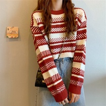 Sweater 2020 new female loose wear lazy wind pullover sweater Japanese striped shirt Japanese striped shirt foreign style Joker