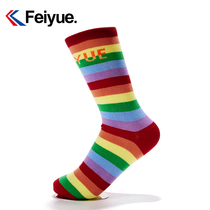 feiyue leap high tube color color cotton socks women rainbow socks tide socks