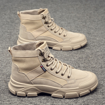 Autumn mens shoes canvas Martin boots mens high-top tooling non-slip trendy shoes winter plus velvet warm thick snow cotton shoes