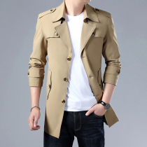 Medium and long windbreaker mens spring and Autumn slim Korean version of the tide brand leisure coat Leisure British wind coat Business formal dress