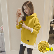 Long womens spring and autumn thin coat 2021 New loose plus velvet fake two-piece coat tide ins early autumn
