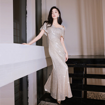 Evening Gown Lady Banquets Temperament Noble Style Advanced Sensation Light Extravagant high-end golden Late dress to host a fishtail dress