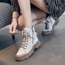 Real Leather Martin Boots Woman 2022 New Spring Autumn Season Old Daddy Shoes Ins Surge Inside helps thick bottom small white shoes