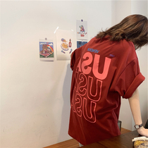 Tide brand loose long front and back printed short sleeve t-shirt women Net red ins Super fire clothes missing chic coat summer