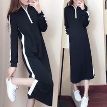 Long knee dress women thin 2021 new spring and autumn long sleeve Korean loose pullover autumn plus velvet dress