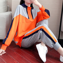 Fashion casual sports suit womens 2021 new spring and autumn net red top plus pants two-piece loose and thin