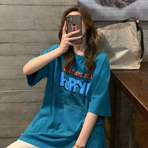 Blue fashion design sense Harajuku wind short-sleeved t-shirt womens 2021 new summer fashion brand pure cotton design sense top