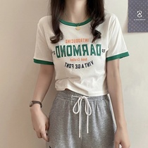 Korean splicing short chic coat women Summer new 2021 net red ins Super fire cotton short sleeve T-shirt Tide brand