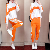 Casual sports suit womens 2021 new spring and autumn fashion net red two-piece loose Western style age-reducing pants