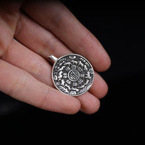 27mm sterling silver Tibetan handmade Jiugong Bagua brand bag hanging car hanging pendant key hanging clear head mold body