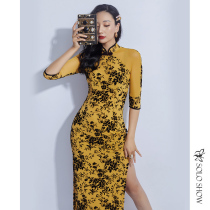 Gorgeous solo show spring and summer new belly dance practice clothing printing thin modern dance performance classical dance open cheongsam