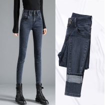 Joker stretch jeans women 2021 autumn and winter New High waist slim high feet pencil pants hip pants warm