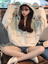 Western style college style short overalls women 2020 Spring and Autumn new super fire cec lazy wind hooded baseball suit