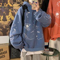 Spring and autumn ins graffiti hooded sweater mens Korean version of the trend top clothes Hong Kong style loose student coat trend brand
