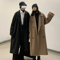 British style coat mens autumn and winter new fashion brand couple style clothes Hong Kong style loose medium long woolen coat