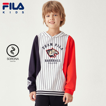 FILA Fila childrens clothing boys hooded sweater 2021 autumn new childrens fashion foreign style college long-sleeved top