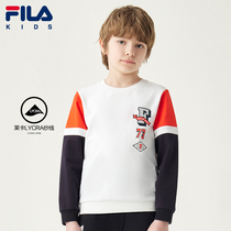 FILA Fila children pullover sweater 2021 autumn new boys middle school childrens college trend loose top white