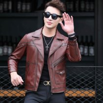  Autumn new Haining sheep leather leather clothing mens Korean slim-fit short suit collar leather jacket jacket tide
