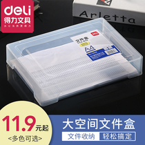 Deli transparent document box storage box Plastic a4 thickened document and data sorting box Large-capacity portable moisture-proof portable home financial accounting certificate desktop office storage wholesale file box