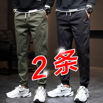  Spring and autumn pure cotton overalls mens pants mens autumn loose leg sports nine-point casual pants summer thin section
