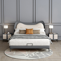Light luxury wind leather bed Italian minimalist girl Princess bed Nordic solid wood boy crib Teen net red craftsman
