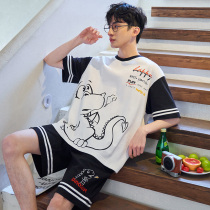 Pajamas men cotton summer short sleeve 2021 New Youth cartoon cotton summer thin home clothing set