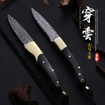 Damascus steel knife folding fruit knife high hardness outdoor portable folding knife forging collection knife pattern knife
