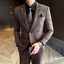Bridegroom suit suit men Korean trend casual business formal dress slim wedding dress plaid suit jacket
