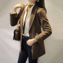 Woolen suit jacket women 2021 autumn and winter New commuter long slim casual versatile camel small suit
