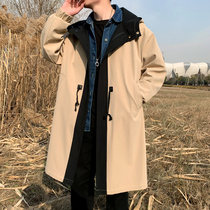 Fake two windbreaker men long mens cloak coat spring and autumn Korean trend British style autumn mens coat